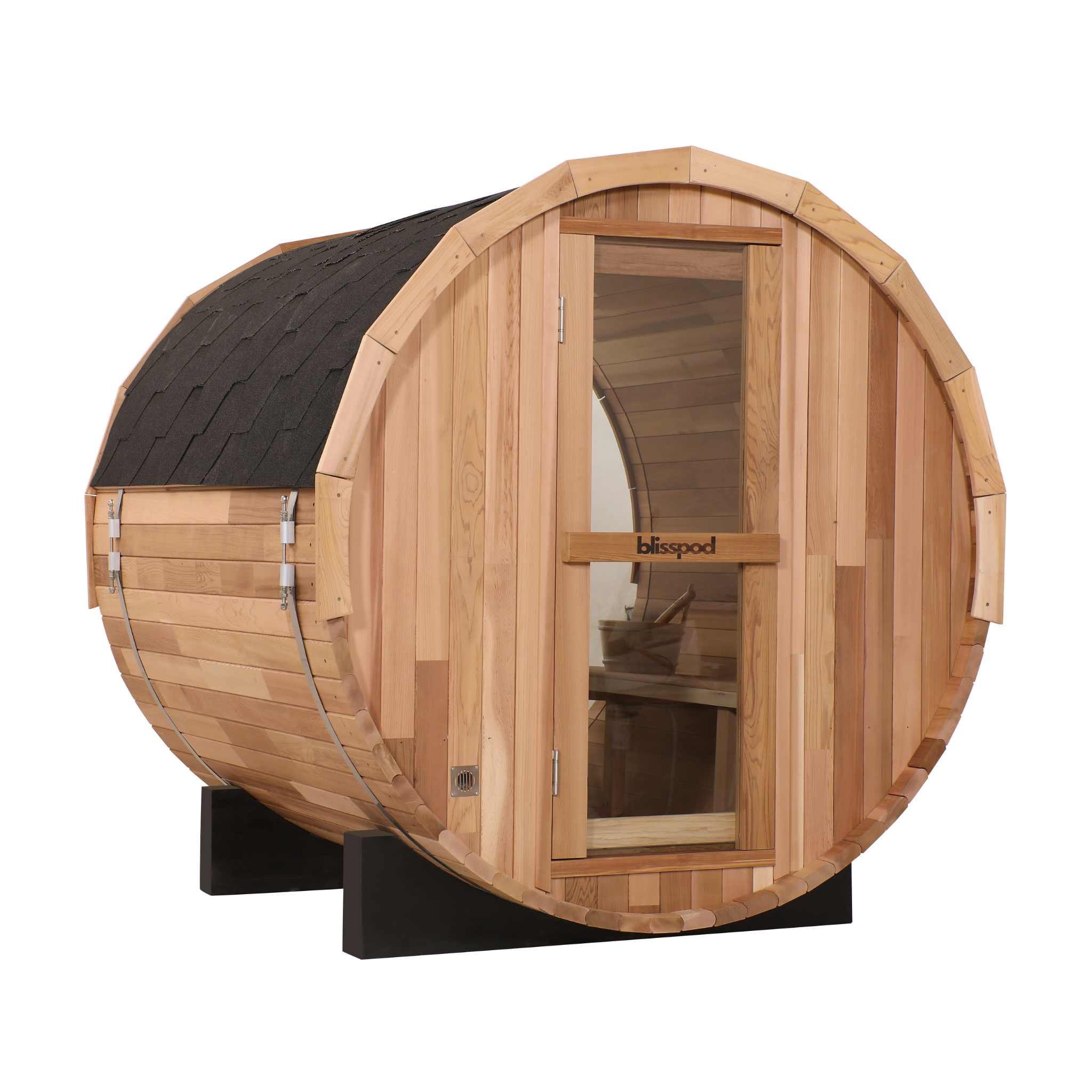 Blisspod Prague Canadian Red Cedar Outdoor Barrel Sauna with Full Panoramic Glass (4-6 People)