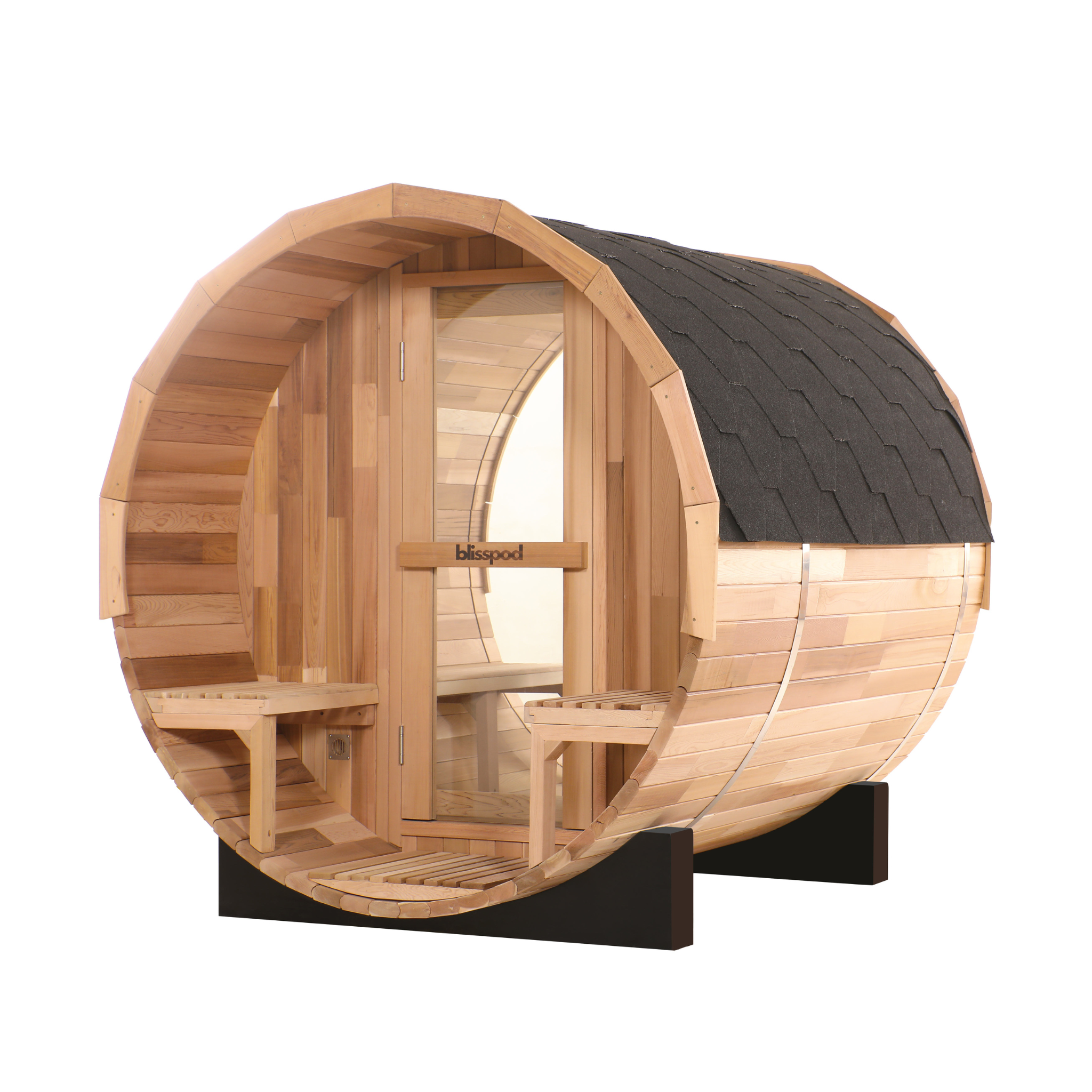 Blisspod Prague Canadian Cedar Barrel Sauna | Full Glass back & Porch Seating