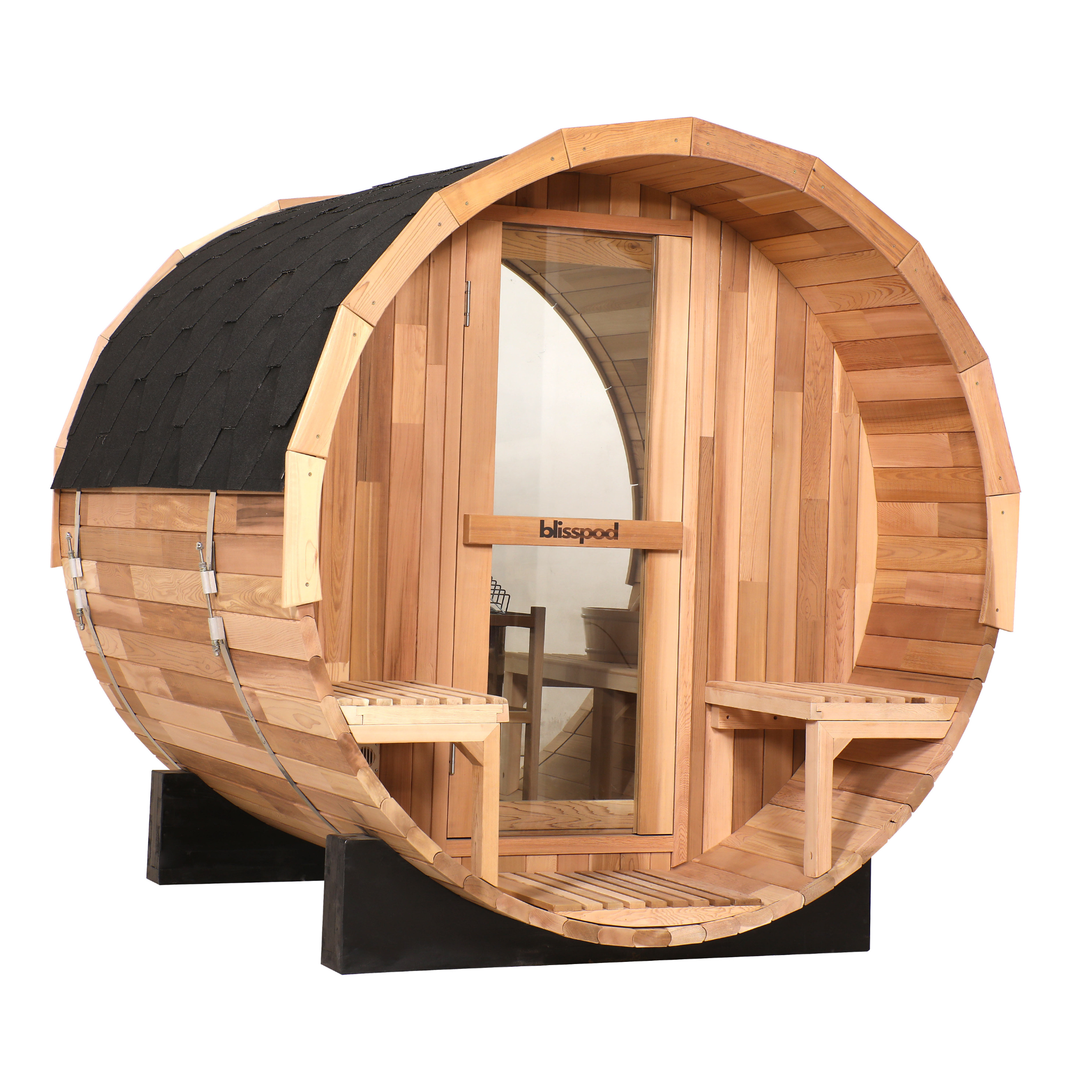 Blisspod Prague Canadian Cedar Barrel Sauna | Full Glass back & Porch Seating