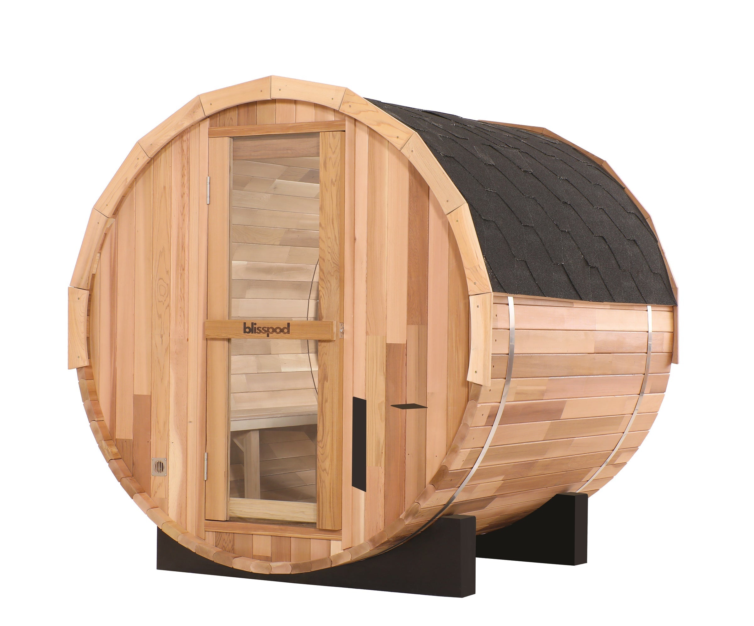 Blisspod Prague Canadian Red Cedar Outdoor Barrel Sauna with Full Panoramic Glass (4-6 People)